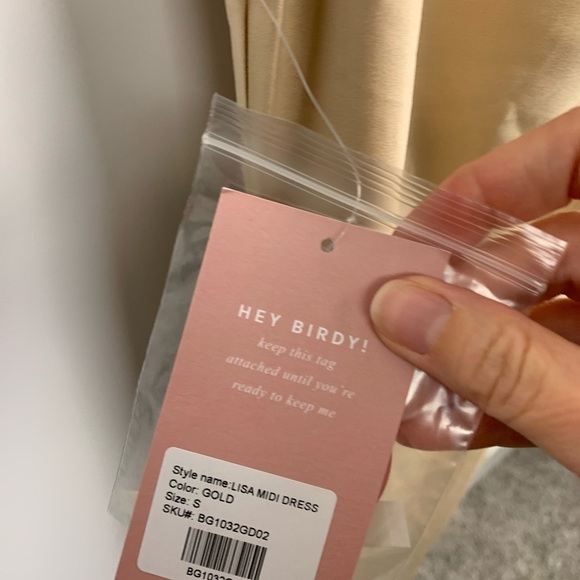 NWT Birdy Grey SMALL Lisa Midi Dress Shiny Satin Gold Sleeveless Cowl Neck - Picture 6 of 9